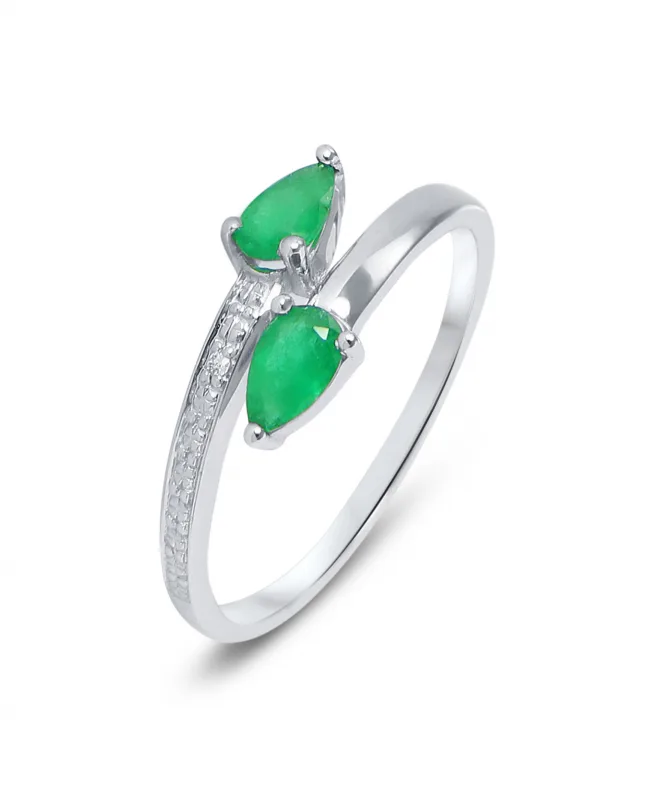 Bague Emeraude Verte Poire 5x3mm et Diamants en Or Blanc 750 pour femme - Bijoux Trabbia Vuillermoz