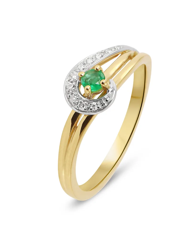 Bague Emeraude Verte Ronde 3mm et Diamants en Or Jaune 750 pour femme - Bijoux Trabbia Vuillermoz
