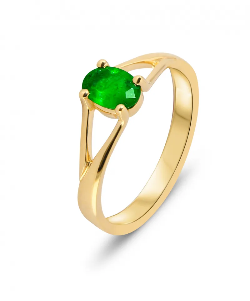 Bague Emeraude Verte Ovale 7x5mm Serti griffes en Or Jaune 750 pour femme - Bijoux Trabbia Vuillermoz