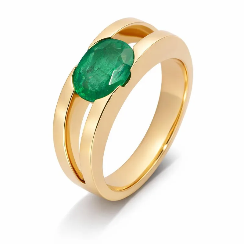 Bague Moderne Emeraude Verte Ovale 8x6mm en Or Jaune 750 pour femme - Bijoux Trabbia Vuillermoz
